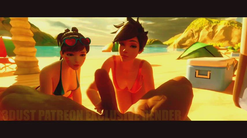 3d beach blowjob overwatch threesome gif