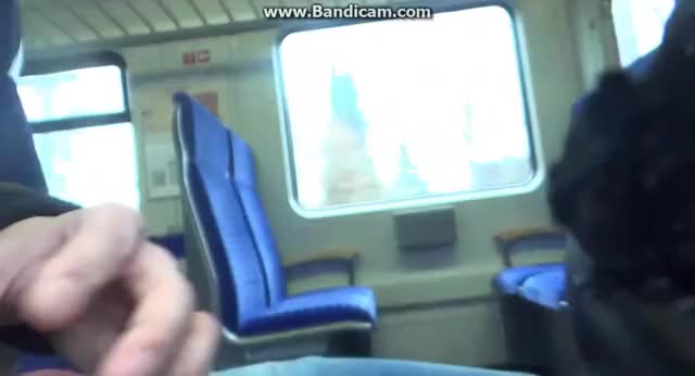 Cumwalk on the train in leather ass!