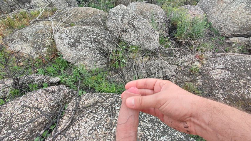 Masturbating during a walk on the mountains