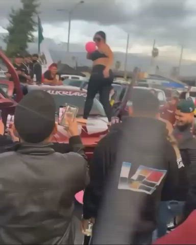 Slutty Latina flashes and twerks at car show