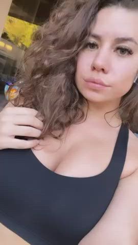 Big Tits Brunette Nipple Piercing gif