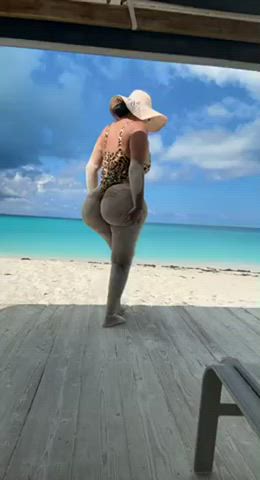 ass beach big ass cougar fake ass milf mom public step-mom swimsuit gif