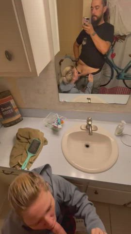 amateur bathroom blonde blowjob pov gif
