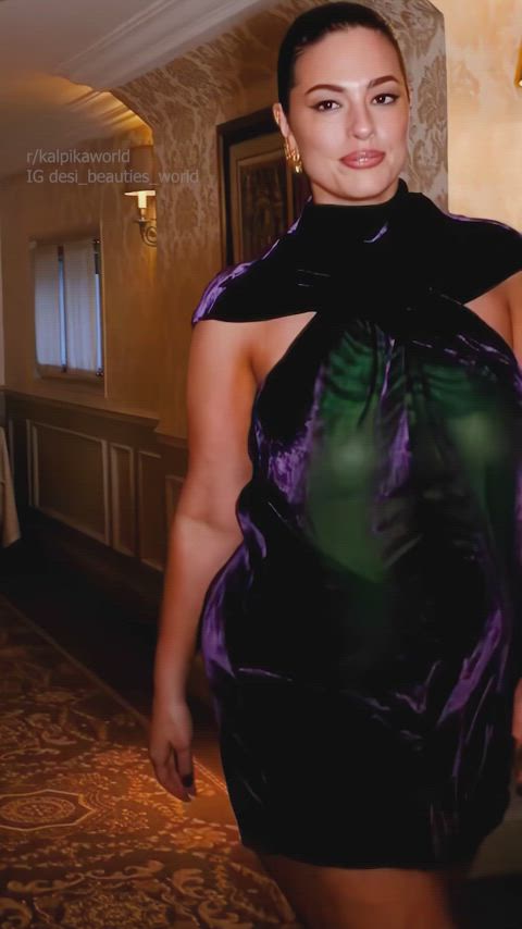 Ashley Graham jiggling boobs and nipple show through transparent dress