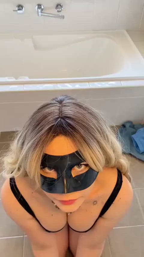 blonde mask tits gif