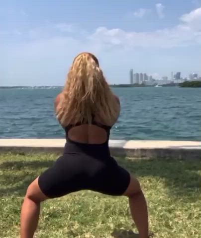 Cute Ebony Latina Ponytail Workout gif