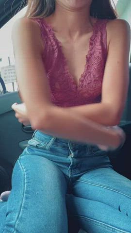cute exhibitionist exposed public small tits undressing gif