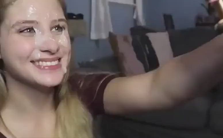 amateur barely legal blonde cum cumshot facial girlfriend homemade teen gif