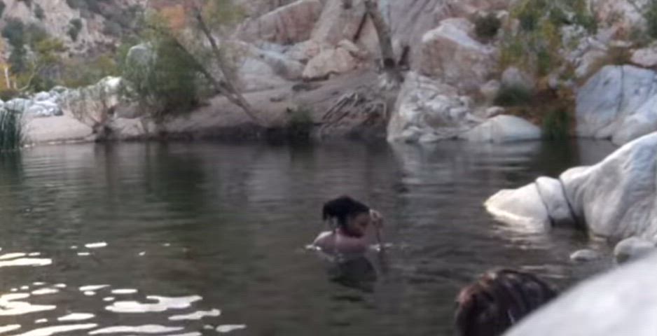 Swimming in a hot spring