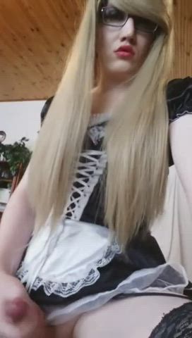 Blonde Cum Cumshot Glasses Masturbating Trans Trans Woman Uncut White Girl gif