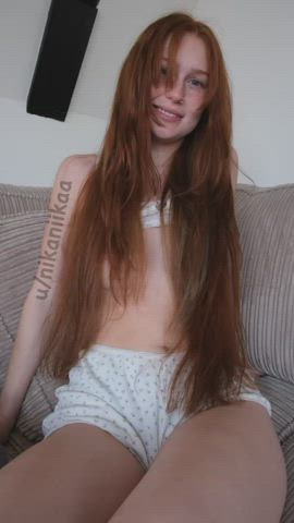 cute freckles jiggling onlyfans perky petite redhead smile gif