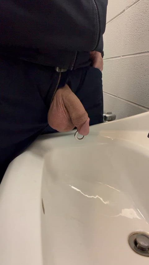 bathroom big balls pee peeing work gif