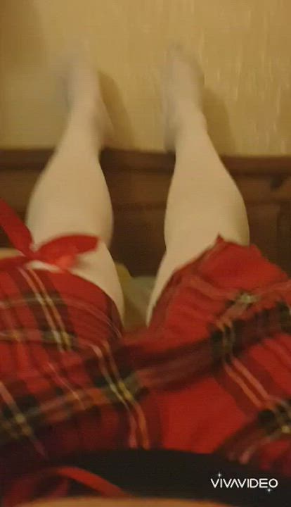 my brand new white tights and tartan skirt has made me so horny!
