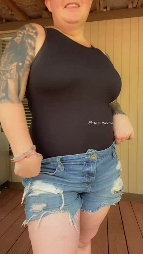 ass bbw big ass bodysuit booty chubby curvy jean shorts thick gif