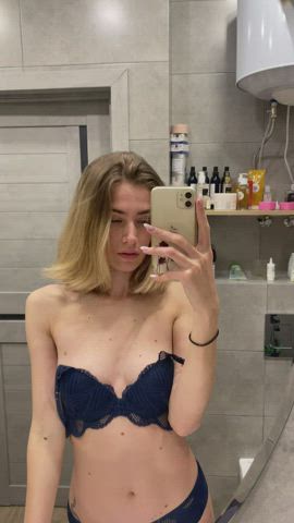 blonde lingerie onlyfans selfie gif