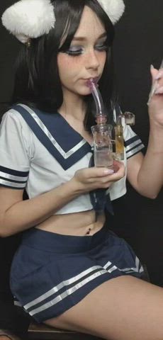 Cosplay Gamer Girl Girlfriend Kawaii Girl Kitty Schoolgirl Smoking gif