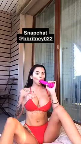 Dildo sucking at balcony