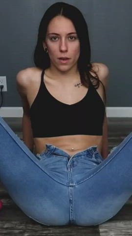Brunette Eye Contact Fetish Jeans Piss Pissing Solo Wet gif