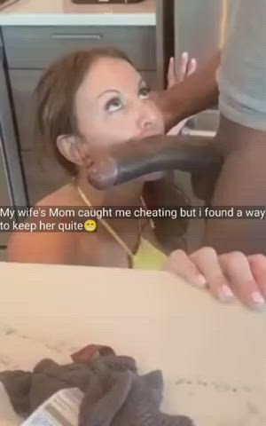 BBC Big Dick Big Tits Blowjob Caption Cheating Kitchen MILF Mom gif