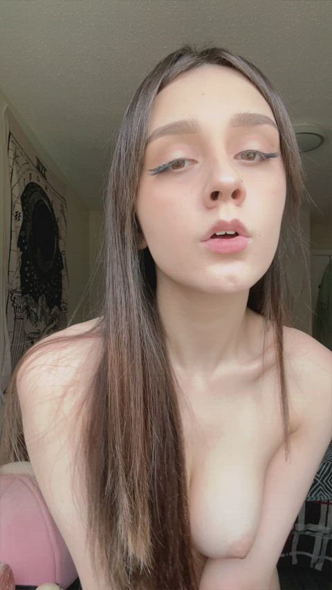 ahegao brunette cute nsfw onlyfans teen tongue tongue fetish topless gif