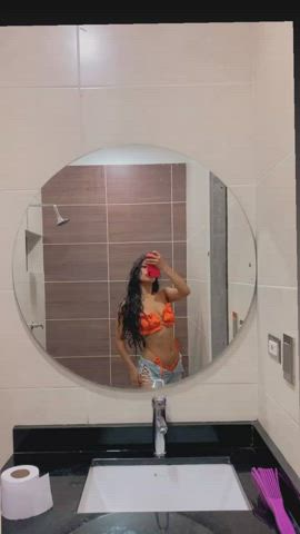 big ass bikini brunette curly hair cute ebony latina selfie small tits gif