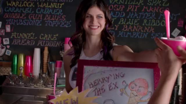 Alexandra Daddario - Burying the Ex (2014) - walking in tight shirt in ice cream