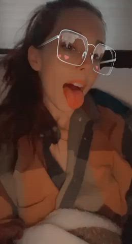 brunette cute tongue fetish gif
