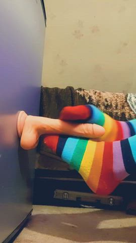 dildo feet foot fetish footjob knee high socks gif