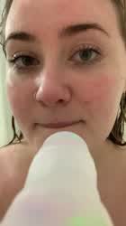 Shower dildo oral play. &lt;3