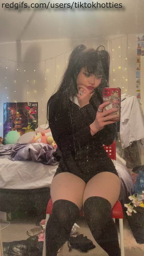 brunette emo goth knee high socks teasing teen thick thighs thigh highs thighs tiktok