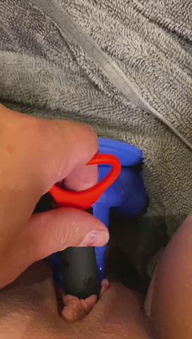 Clit Rubbing Close Up Dildo Humping MILF Masturbating Vibrator Wet Pussy gif