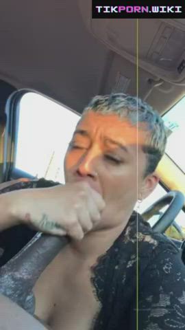 blowjob car sex deepthroat eye contact handjob saliva short hair gif