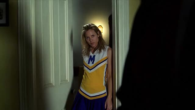 Maria Bello cheerleader tease and full frontal display (HD, slowmo, brightened)