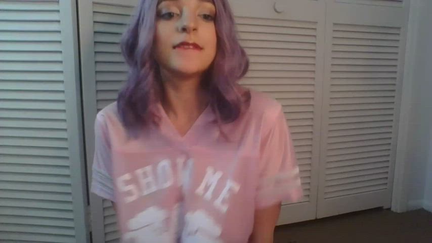 big tits braless camgirl pink sfw t-shirt thot gif