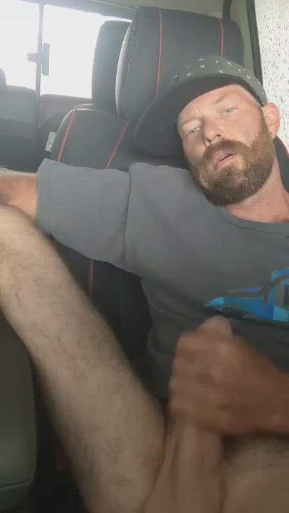 Jerking his cock in the carwash