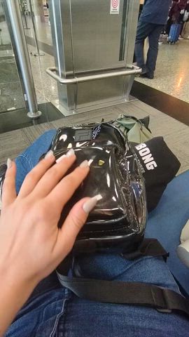 I'm at the airport waiting to board and I started to get horny with my backpack.