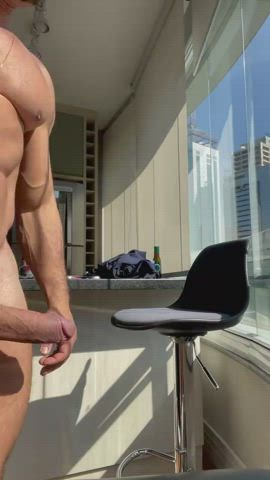 big dick bodybuilder brazilian exhibitionist gay male masturbation masturbating gif