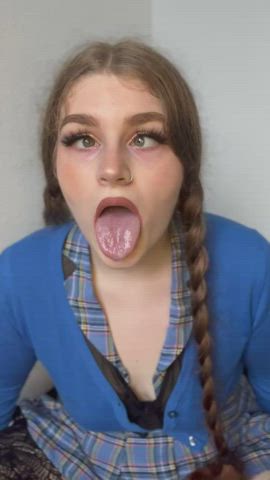 ahegao drooling green eyes lipstick fetish long hair long tongue pigtails spit tongue