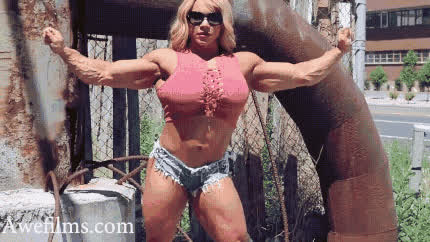 Big Tits Blonde Bodybuilder Muscular Milf gif