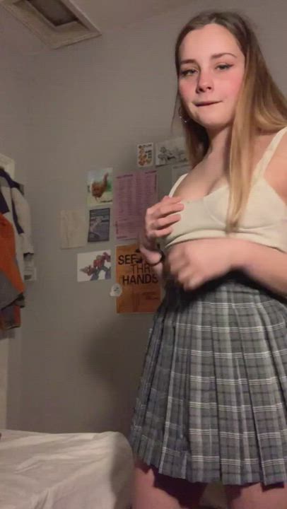 Babe Blonde Cute Natural Tits Strip gif