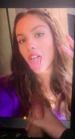 big 18yo dick shooting huge 10+ ropes on Olivia Rodrigo face &amp; tongue