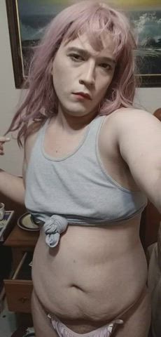 chubby lipstick mtf panties pink sissy tits trans woman gif