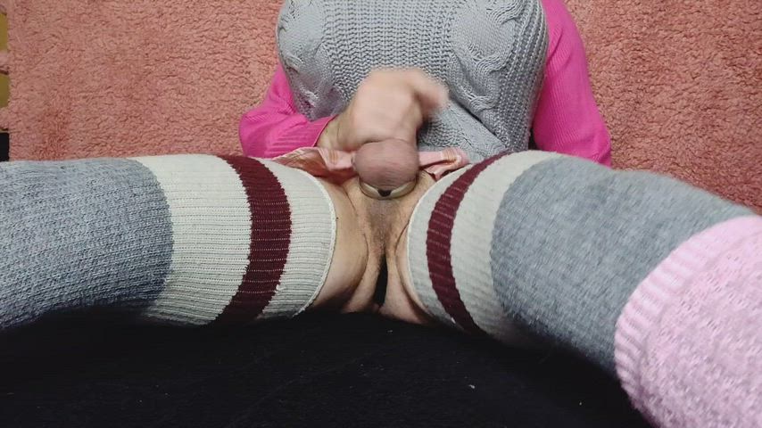 butt plug cum cumshot fake boobs fake tits knee high socks socks gif