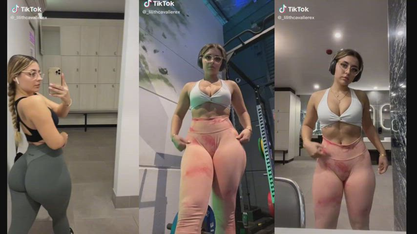 Ew, why are you jerking off, weirdo? She's just showing off her gains at the gym.