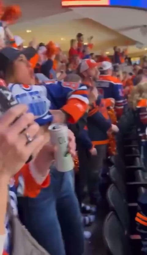 Oilers fan flashes her big tits