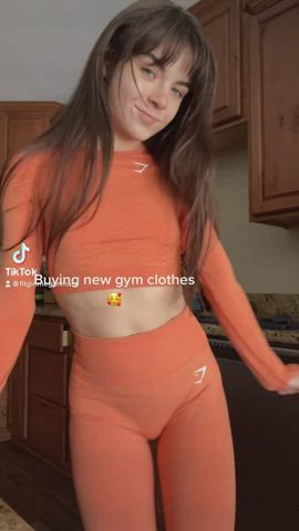 Ass Brunette Bubble Butt Cute Fitness Innocent Leggings Small Tits TikTok gif