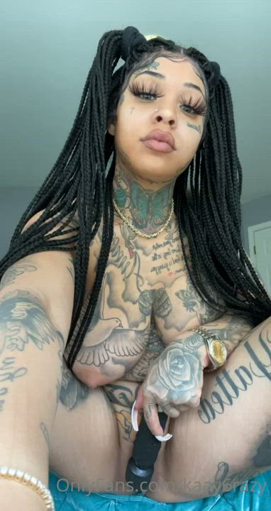 Ebony Female Masturbating Tattoo Vibrator gif