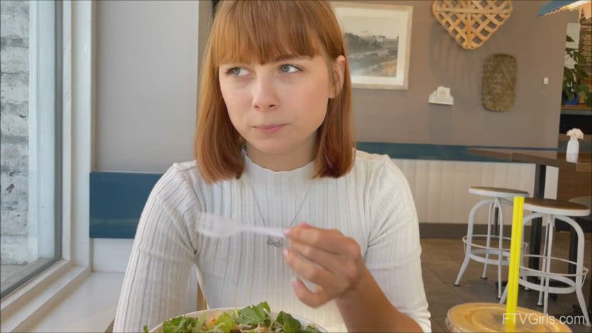 Blue Eyes Cute Flashing Public Redhead Shaved Pussy Skirt Teen Upskirt gif