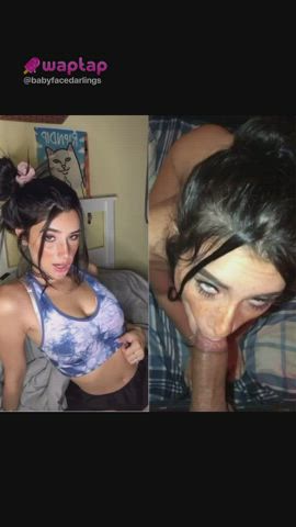 babe blowjob freckles split screen porn tiktok gif