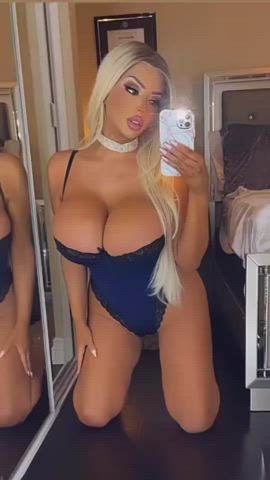 Blonde Big Tits Fake Tits Fake Boobs Ass Lingerie Heels Selfie gif